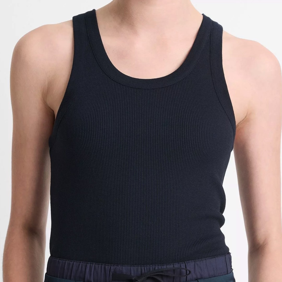 Vince Ribbed Scoop-Neck Tank in navy